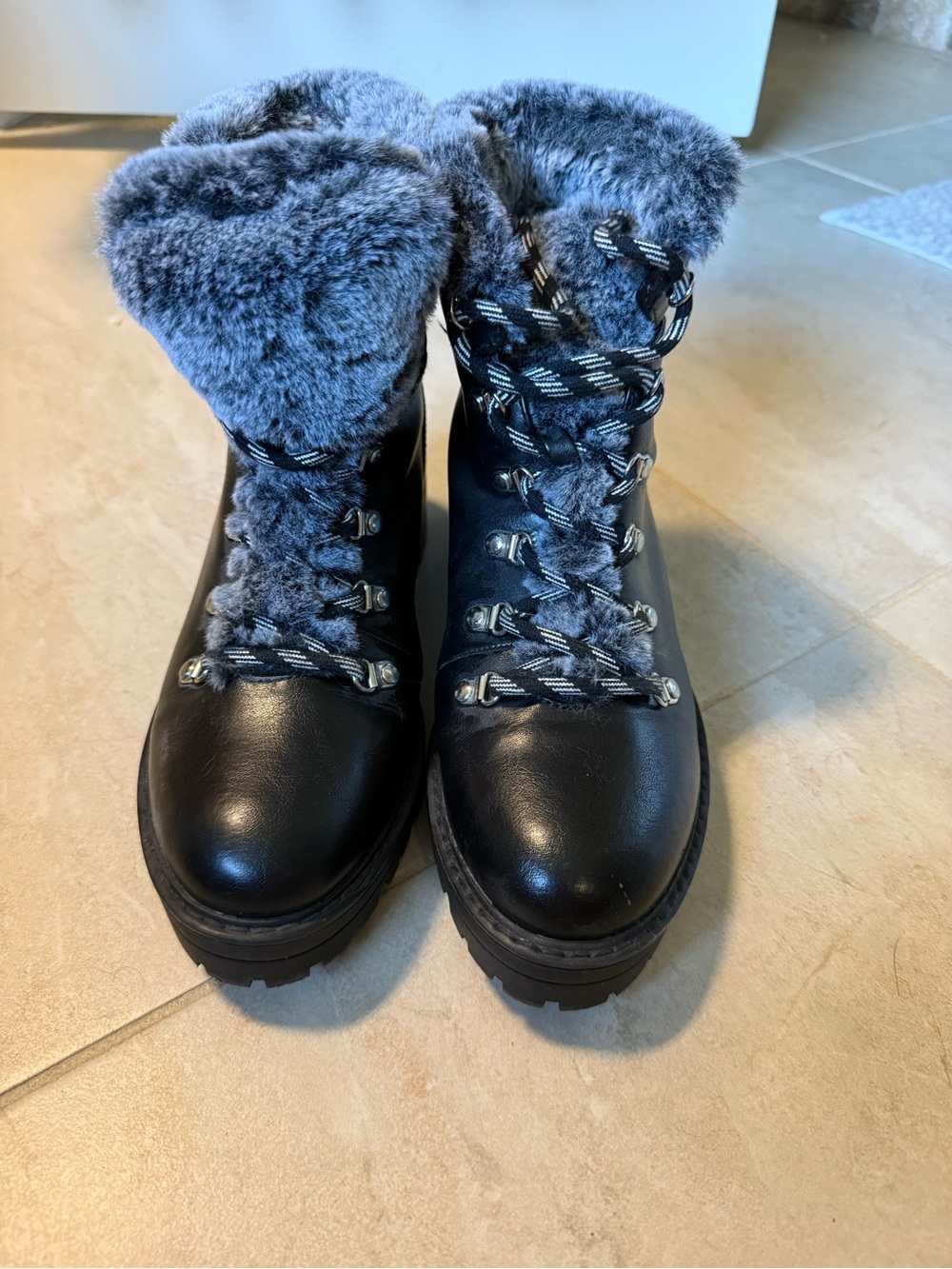 a new day Black Lace-Up Faux Fur Winter Boots
